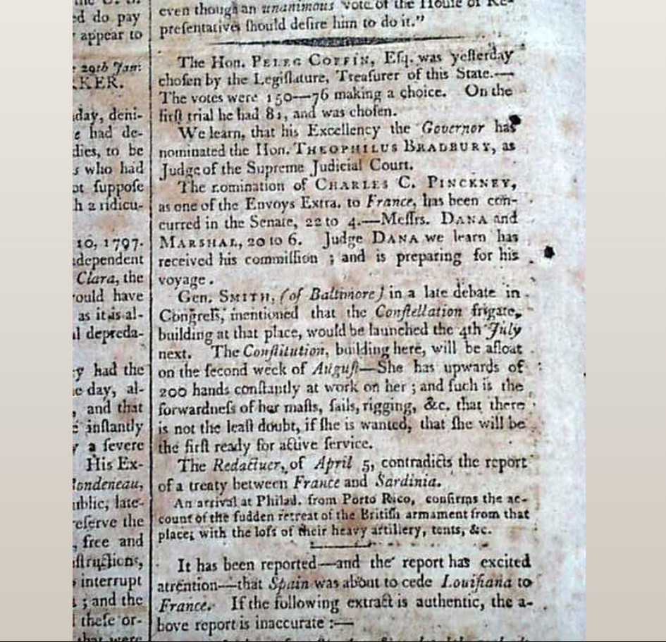 USS Constitution historical newspaper
